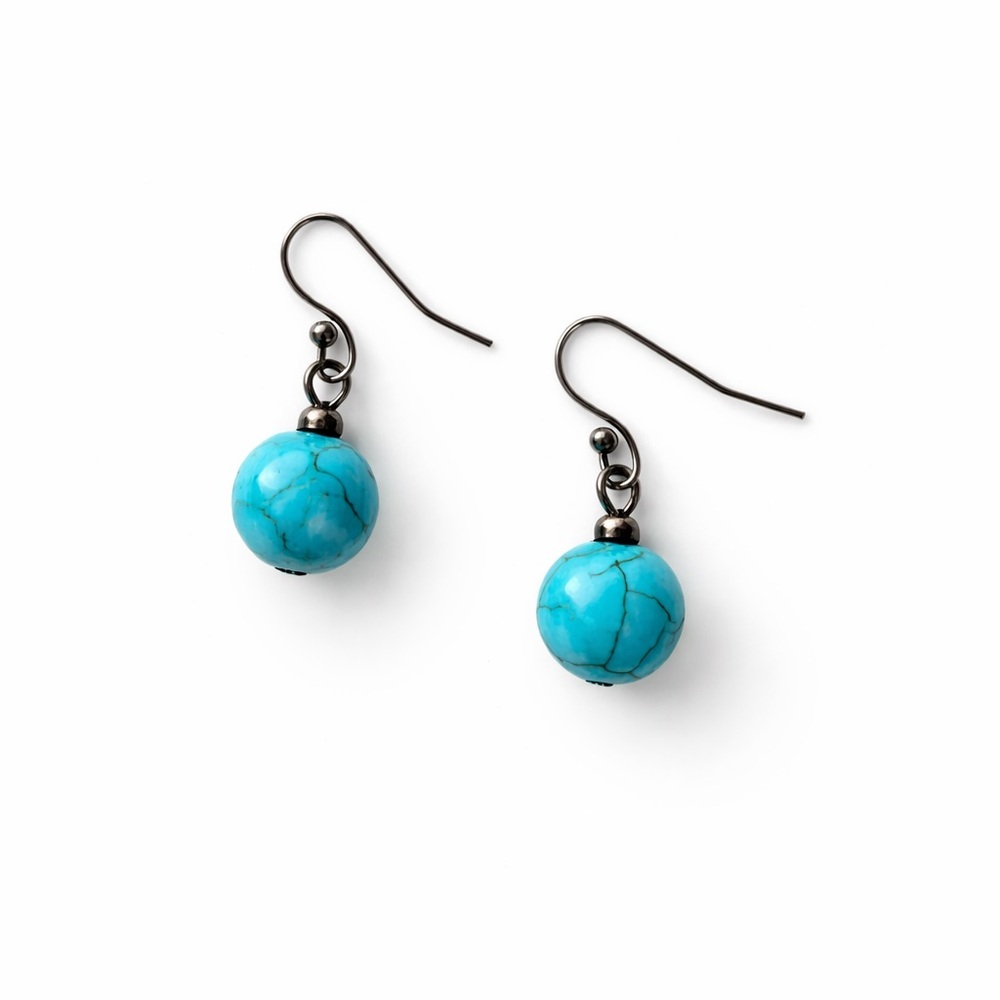 Turquoise Bead Drop Earrings Minimalist Blue‎ Dangle Earrings